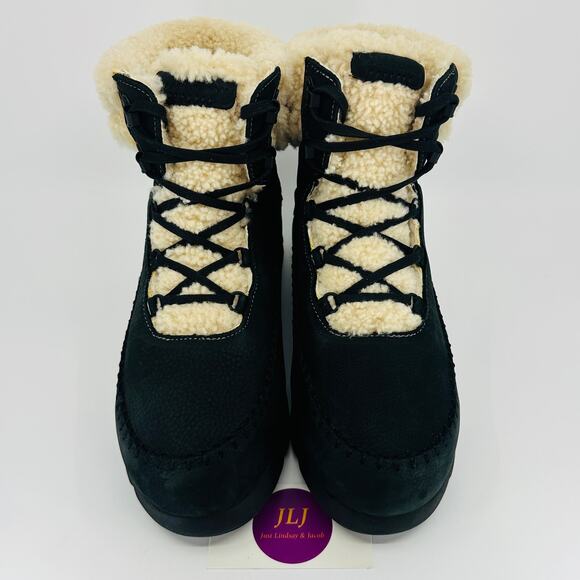 Manitobah Muklucks Women's Pacific Hiker Black Leather Shearling Boots Size 11 - Picture 3 of 11